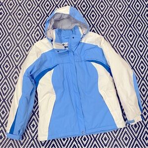 Columbia Cozy Warm LightWeight Jacket White and Two Tone Blue- Hood Removes
